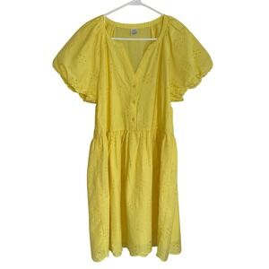 Women’s Yellow Eyelet Mini Dress - Puff Sleeve Summer Dress